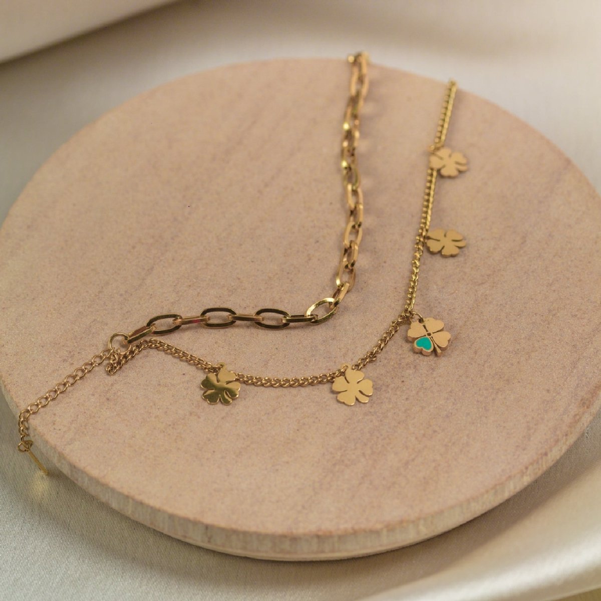 Artklim Gold Plated Clover Charms Double Layered Bracelet