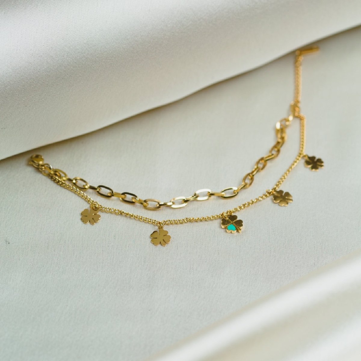 Artklim Gold Plated Clover Charms Double Layered Bracelet
