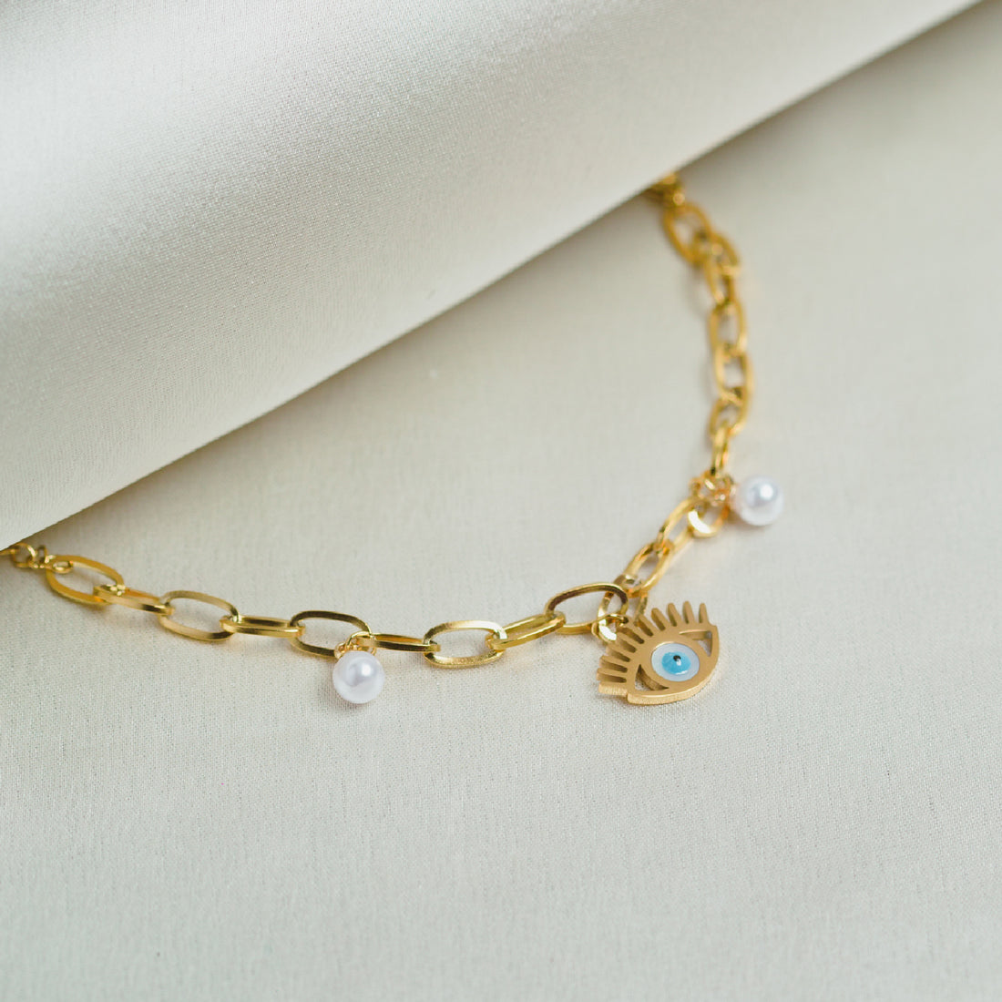 Artklim Gold Plated Evil Eye Charms Designer Bracelet