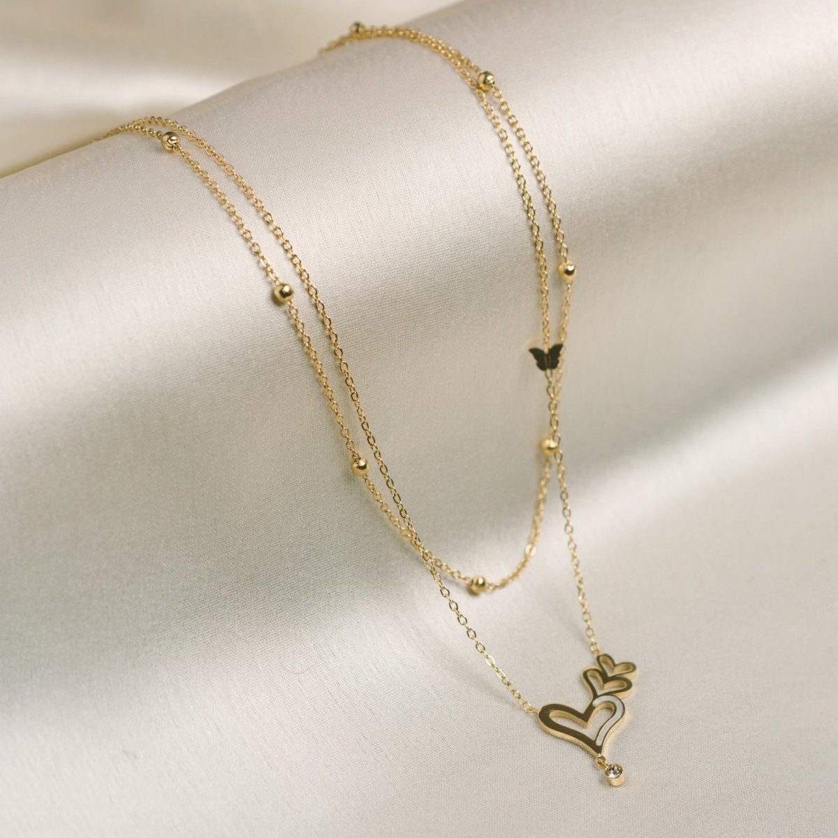 Artklim Gold Plated Double Layered Hearts Pendant Necklace