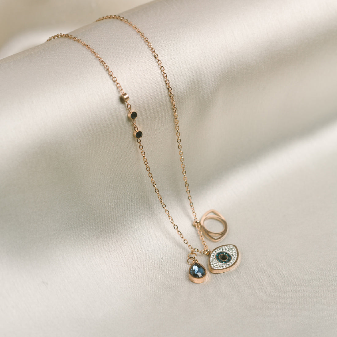 Artklim Gold Plated Evil Eye And Crystal Charms Pendant Necklace