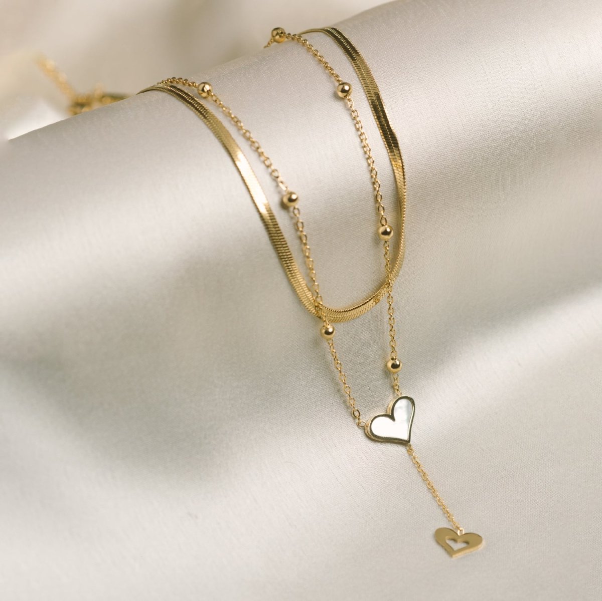 Artklim Gold Plated Double Layered Heart Pendant Necklace