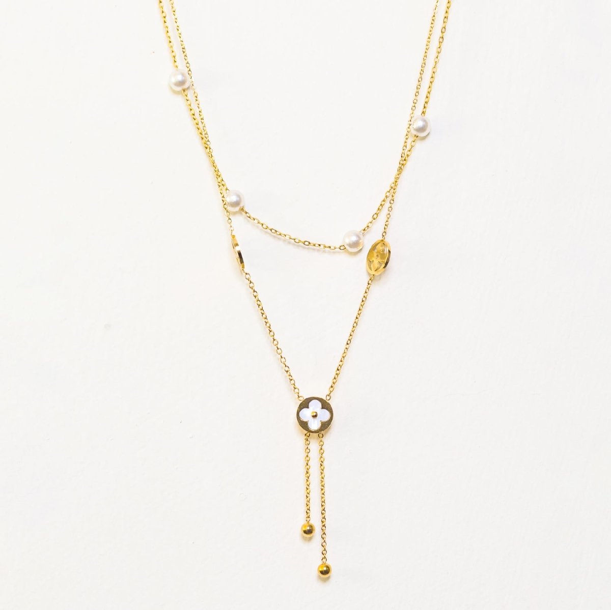 Artklim Gold Plated Double Layered Clover Flower Pendant Necklace