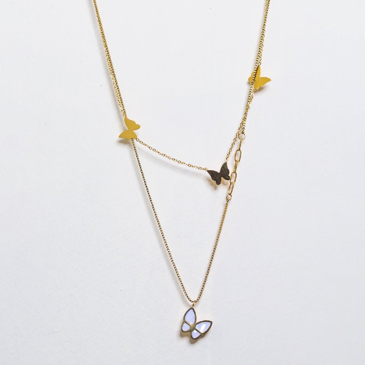 Artklim Gold Plated Double Layered Butterfly Pendant Necklace
