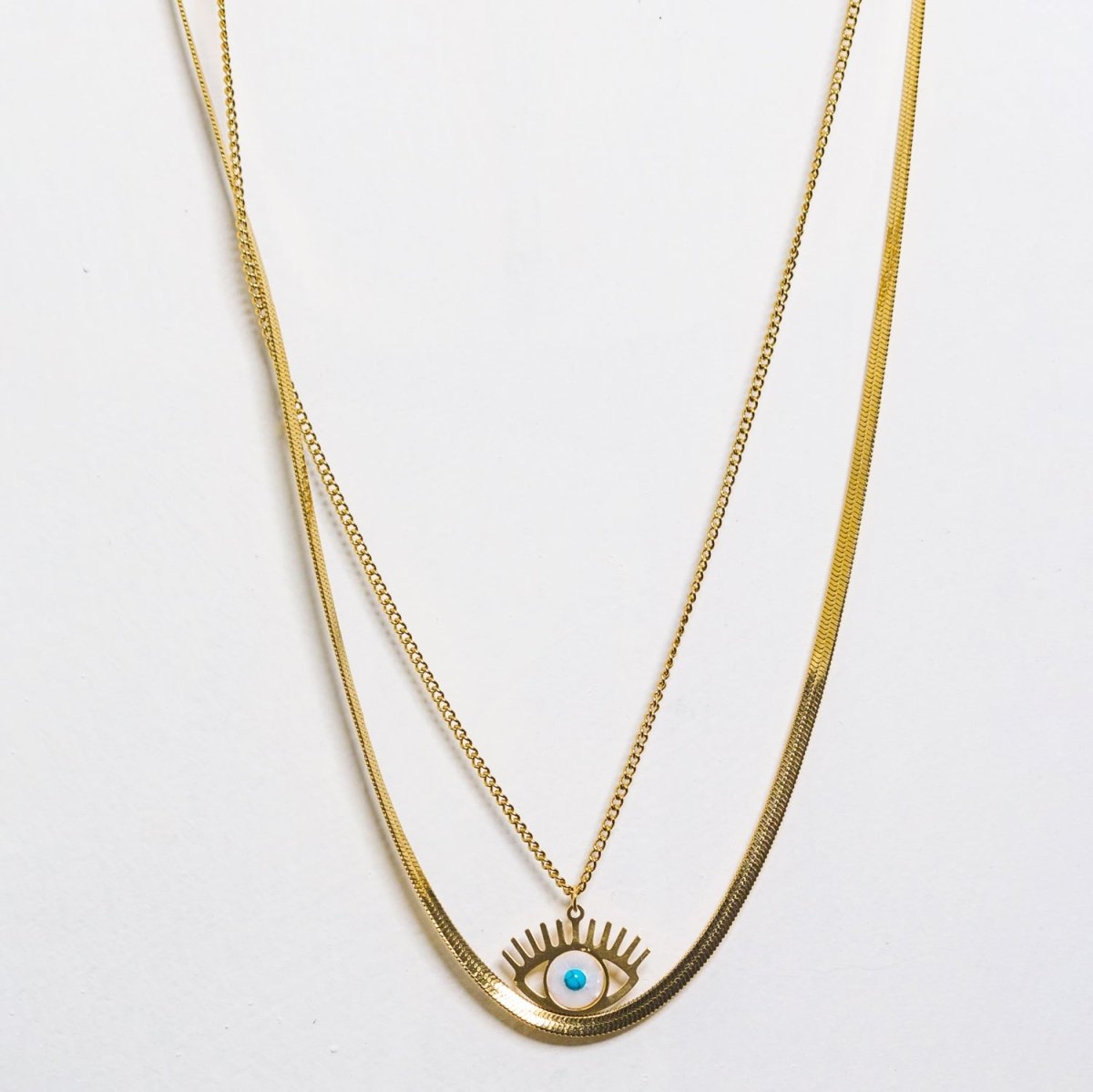 Artklim Gold Plated Double Layered Evil Eye Pendant Necklace