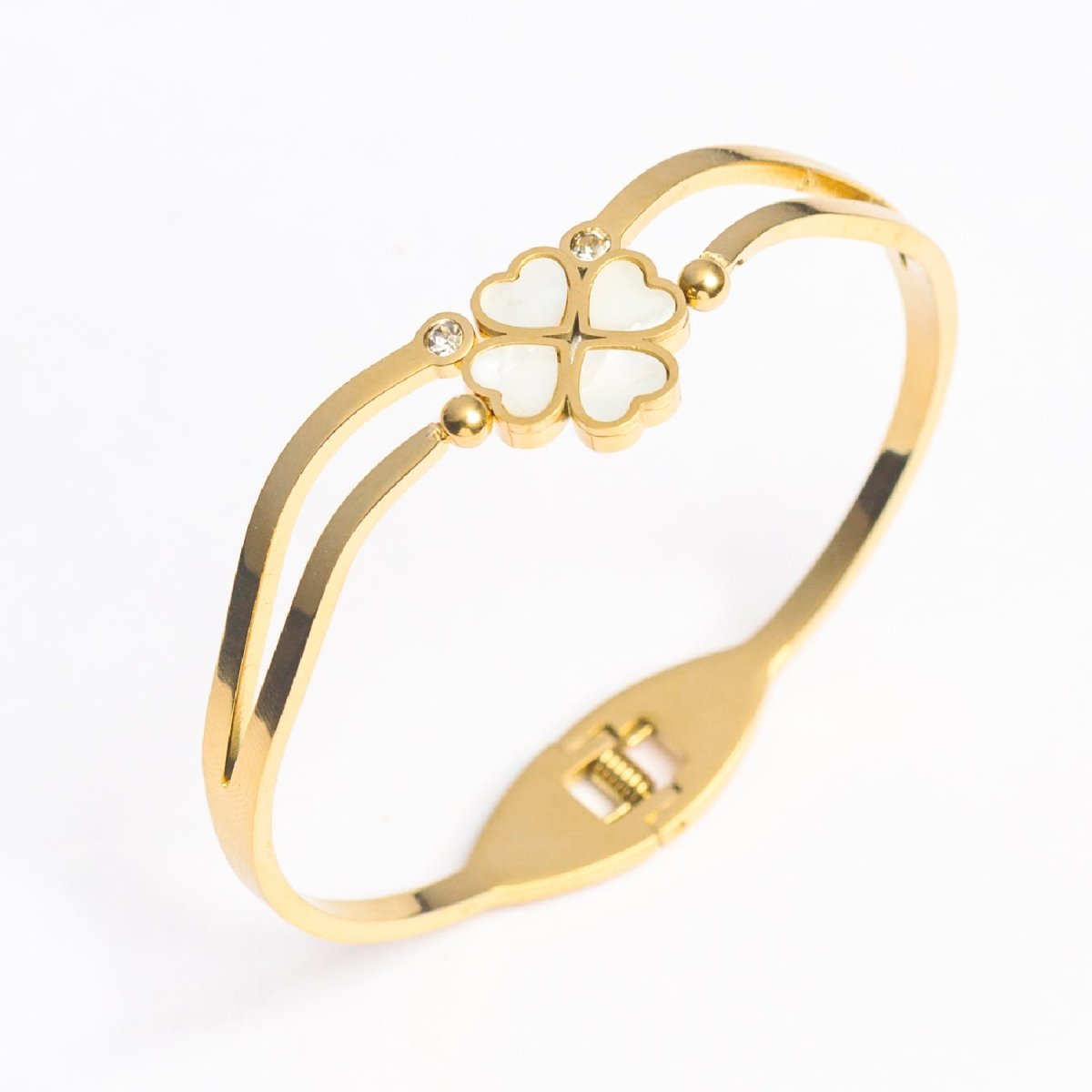 Artklim Gold Plated Clover Bangle Bracelet