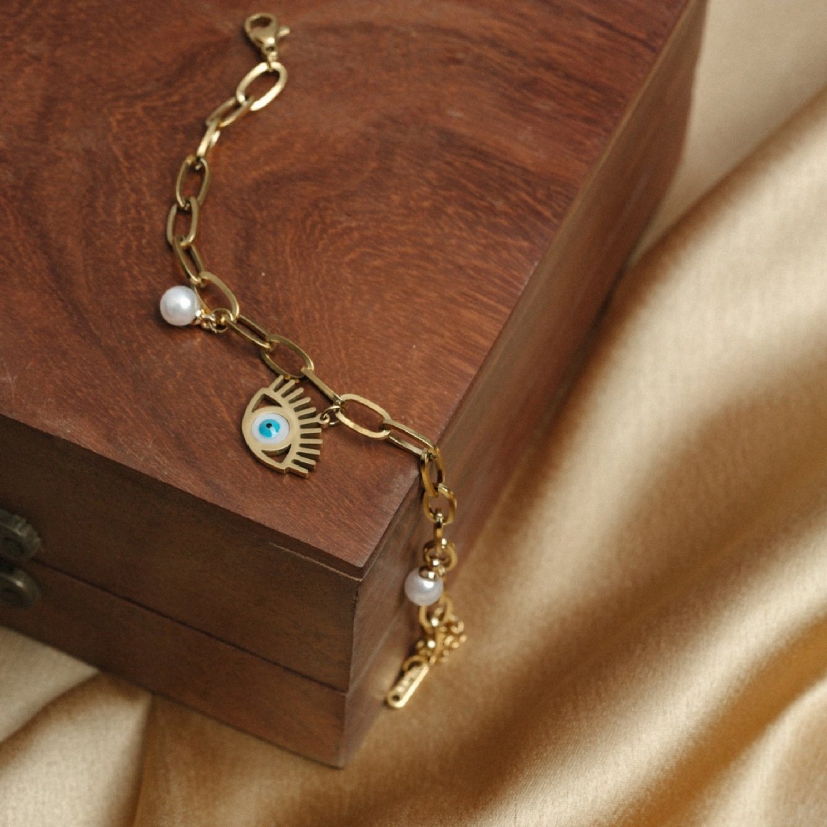 Artklim Gold Plated Evil Eye Charms Designer Bracelet
