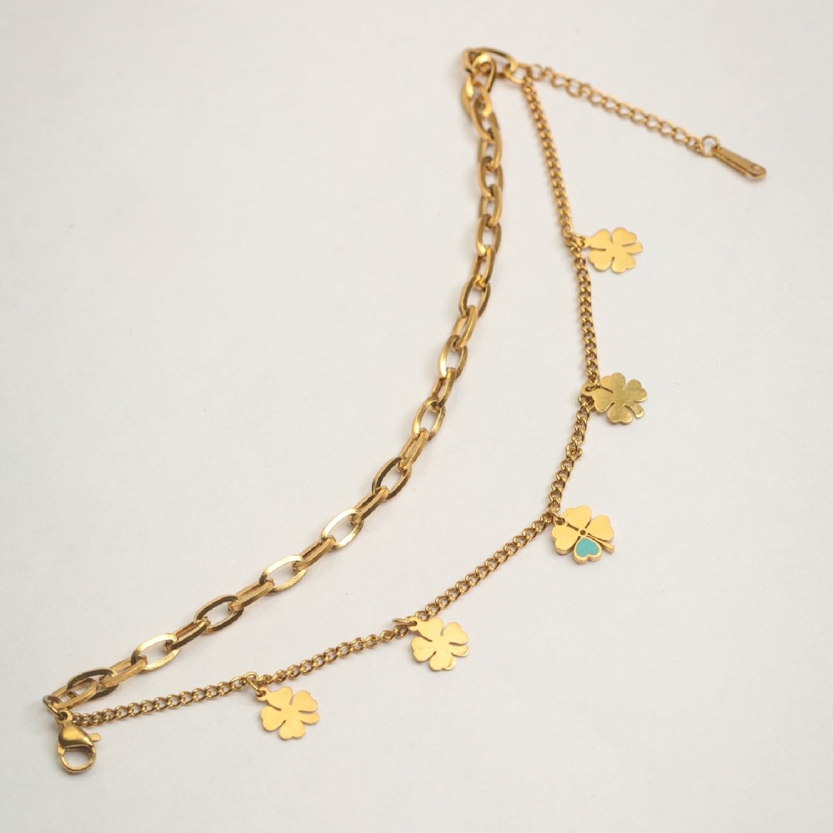 Artklim Gold Plated Clover Charms Double Layered Bracelet