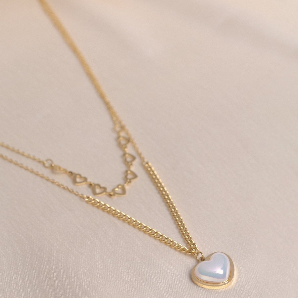 Artklim Gold Plated Double Layered Heart Pendant Necklace