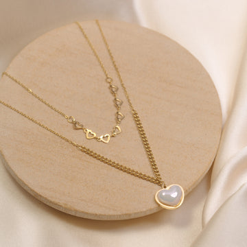 Artklim Gold Plated Double Layered Heart Pendant Necklace