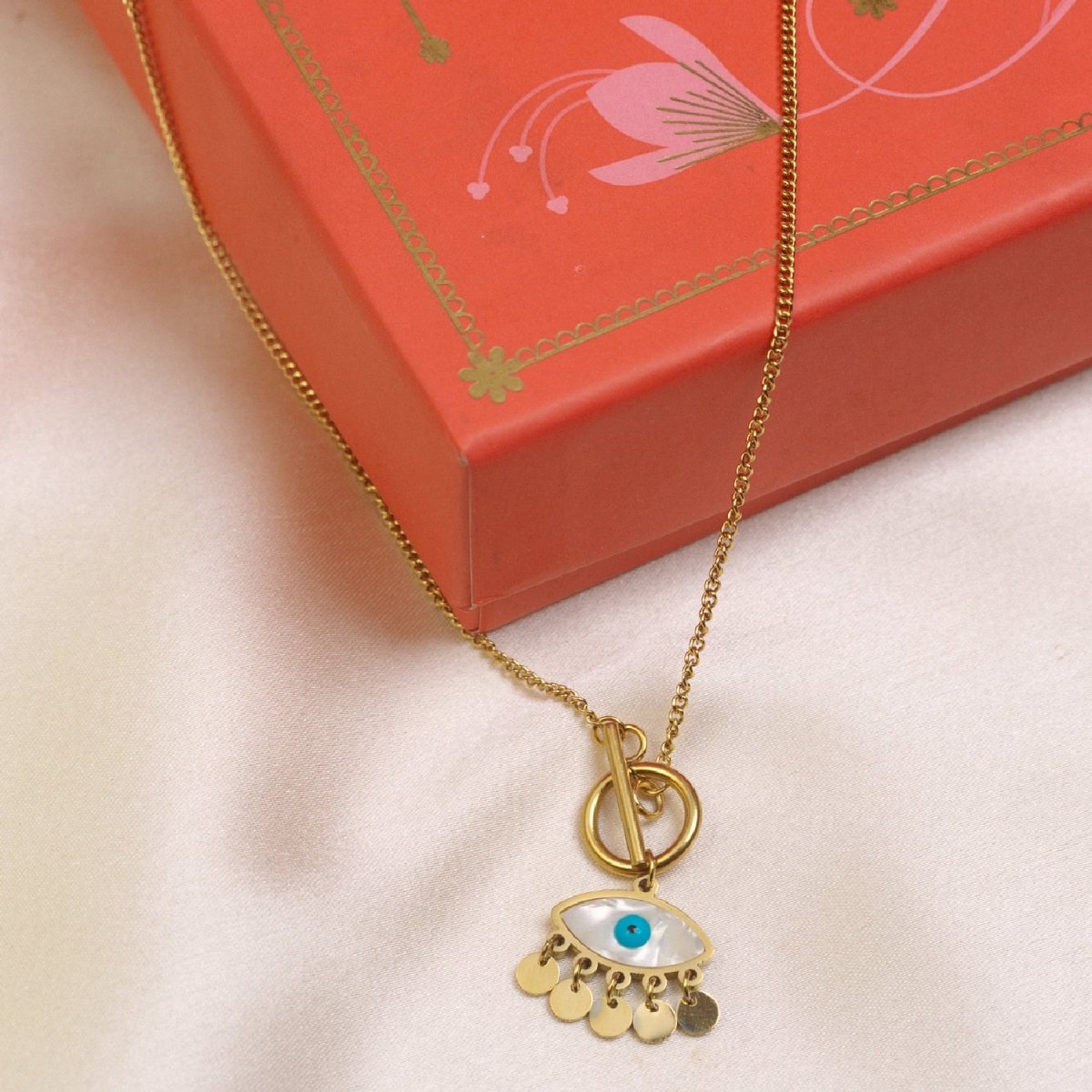 Artklim Gold Plated Evil Eye Charms Pendant Necklace