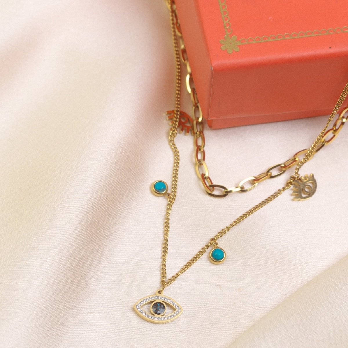 Artklim Gold Plated Evil Eye Charms Pendant Necklace