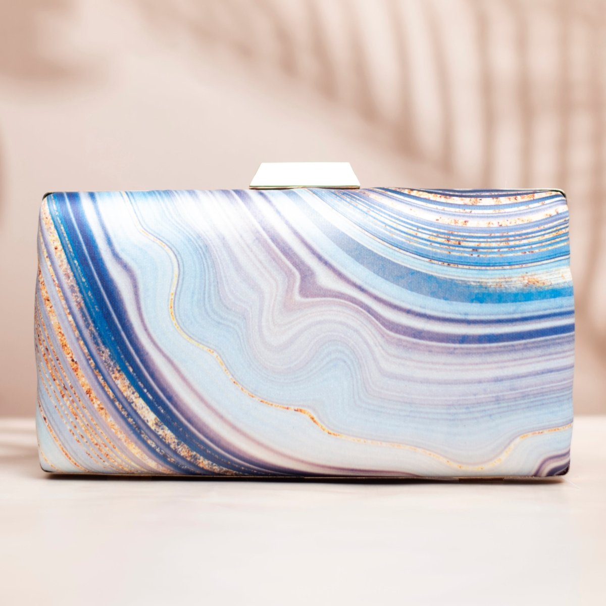 Blue And White Resin Printed Clutch