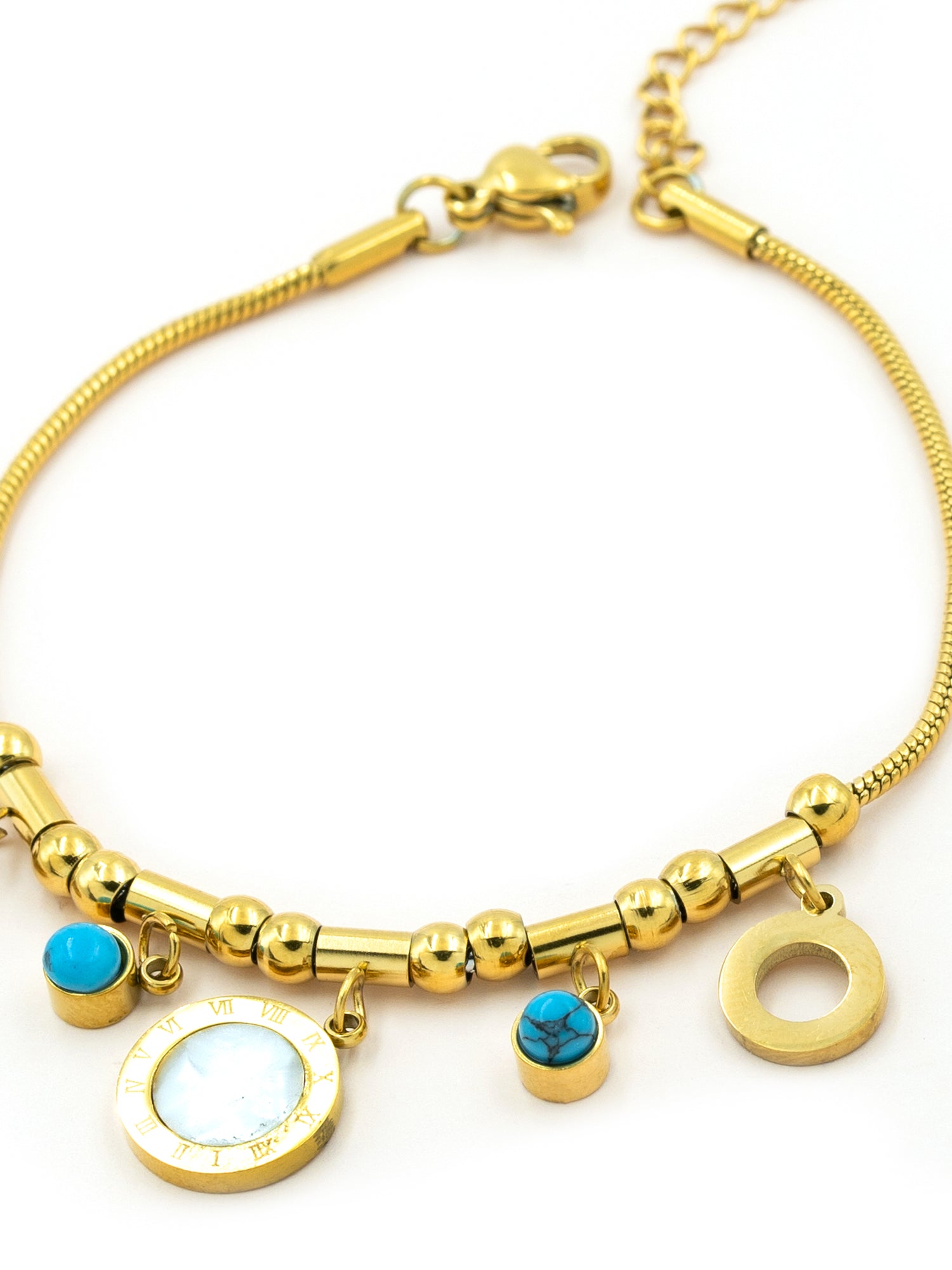 Artklim Gold-Plated Turquoise Charm Anti-Tarnish Bracelet