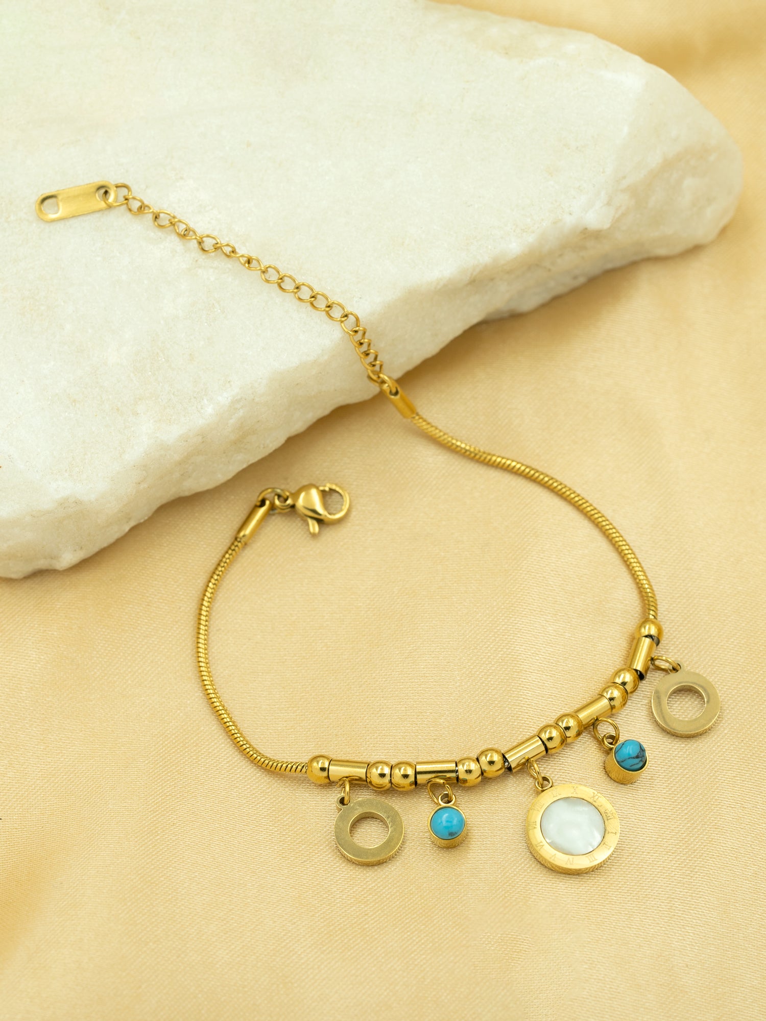 Artklim Gold-Plated Turquoise Charm Anti-Tarnish Bracelet