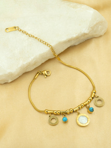 Artklim Gold-Plated Turquoise Charm Anti-Tarnish Bracelet