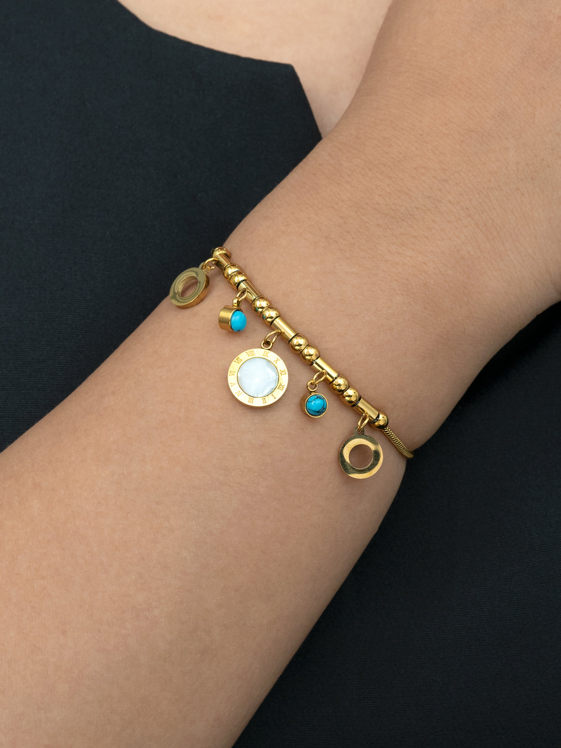 Artklim Gold-Plated Turquoise Charm Anti-Tarnish Bracelet