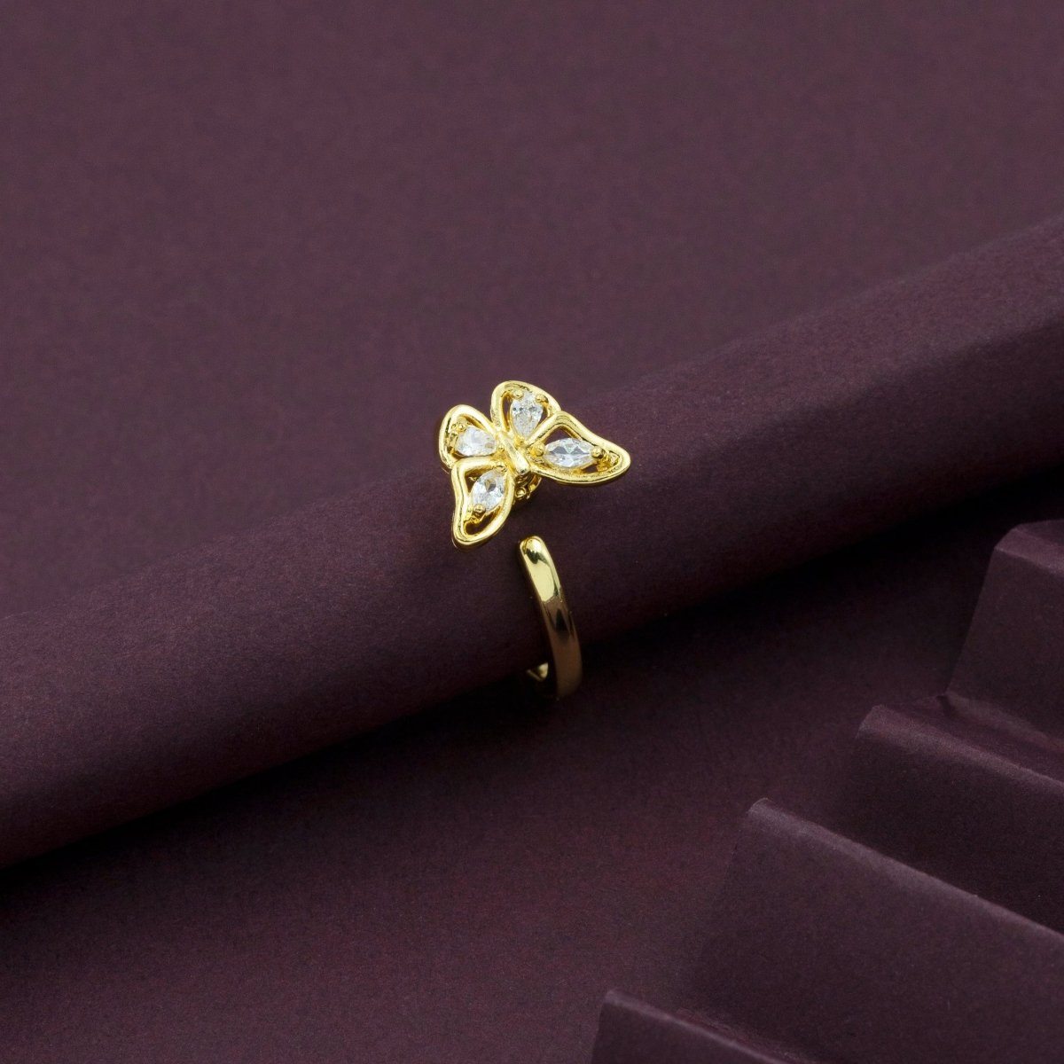 Artklim Gold Plated Studded Butterfly Shaped Adjustable Ring