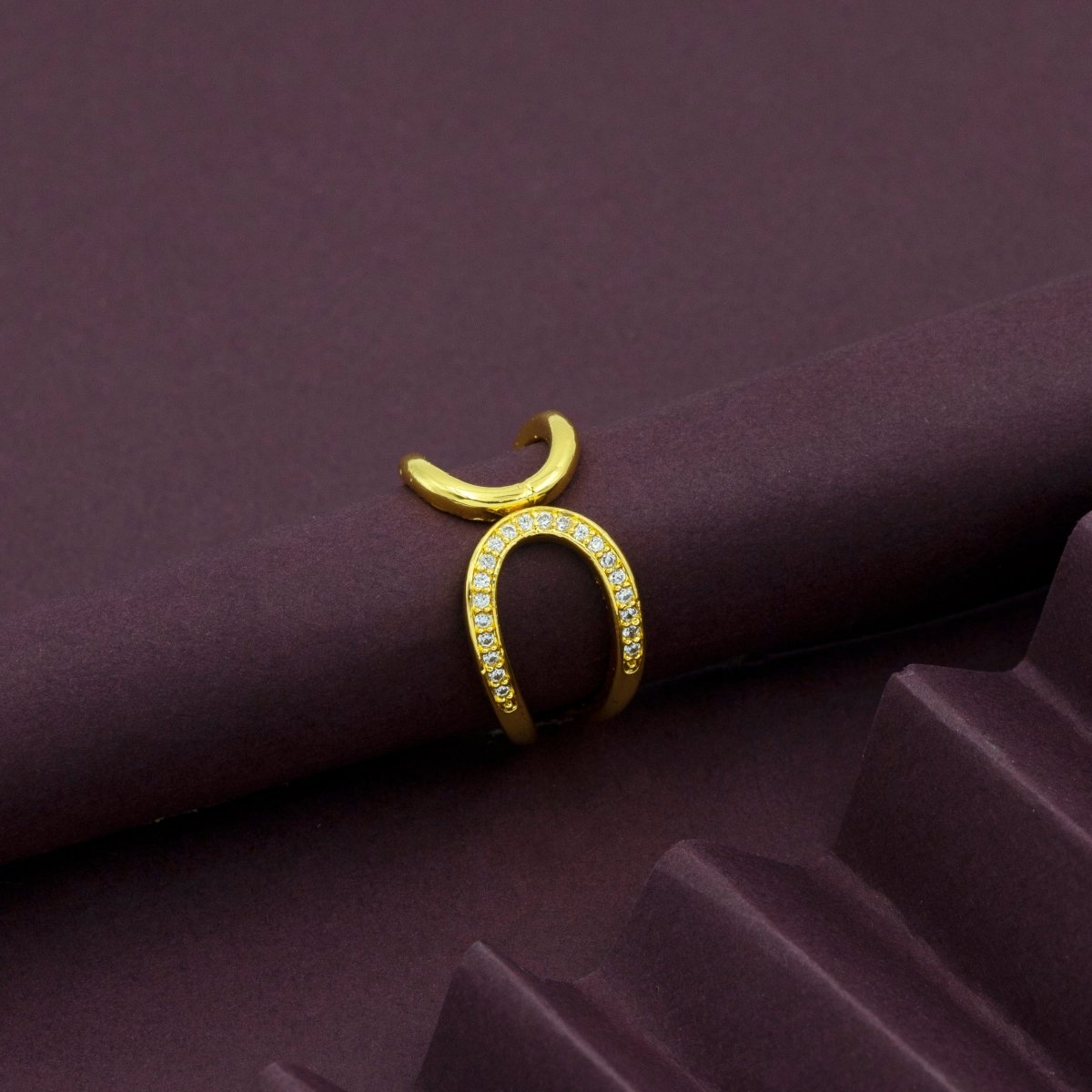 Artklim Gold Plated Cresent Moon Design Adjustable Ring