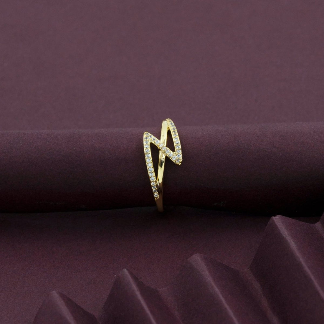 Artklim Gold Plated Zig Zag Studded Adjustable Ring
