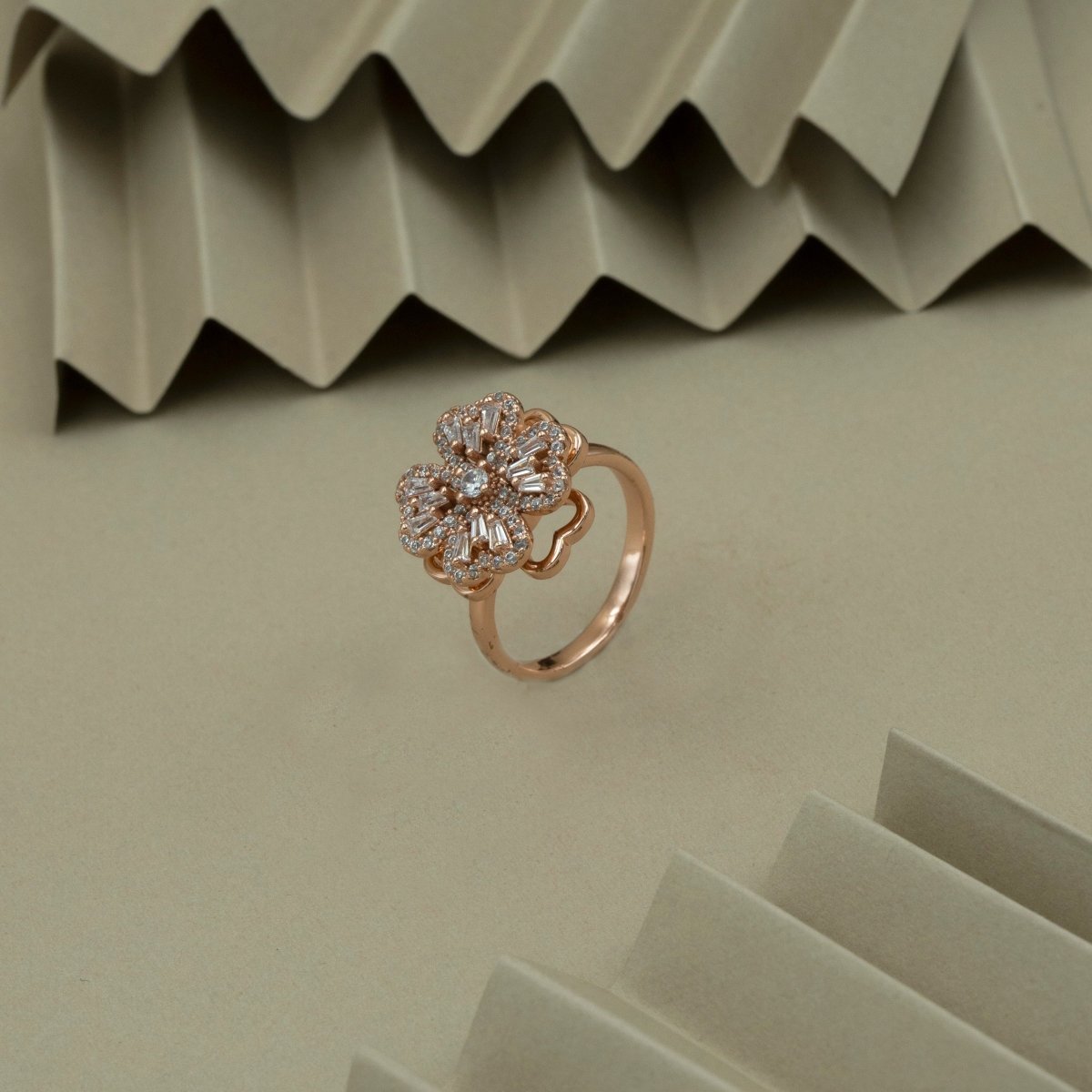 Artklim Gold Plated Designer Clover Flower Adjustable Ring