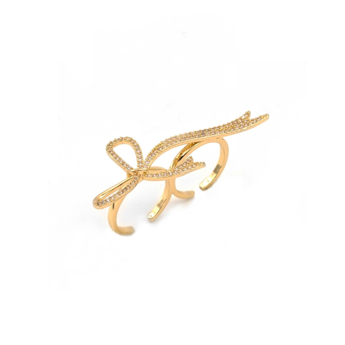 Artklim Gold Plated Studded Bow Design Adjustable Ring