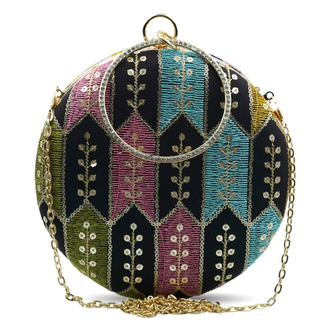 Artklim Black Based Multicolored Thread Embroidery Clutch