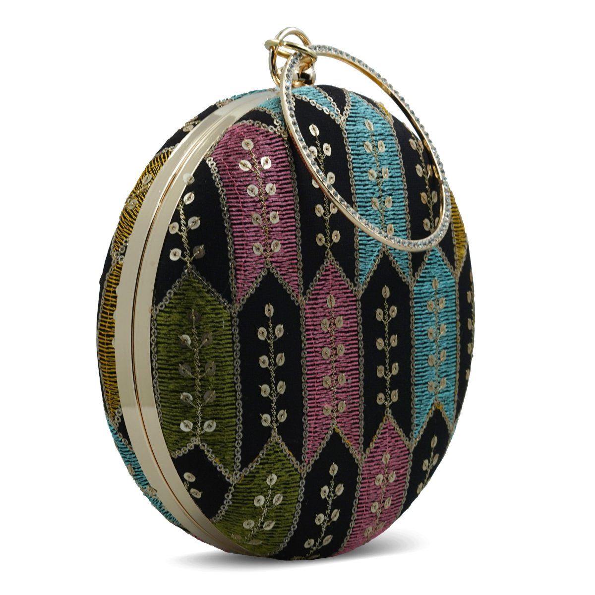 Artklim Black Based Multicolored Thread Embroidery Clutch