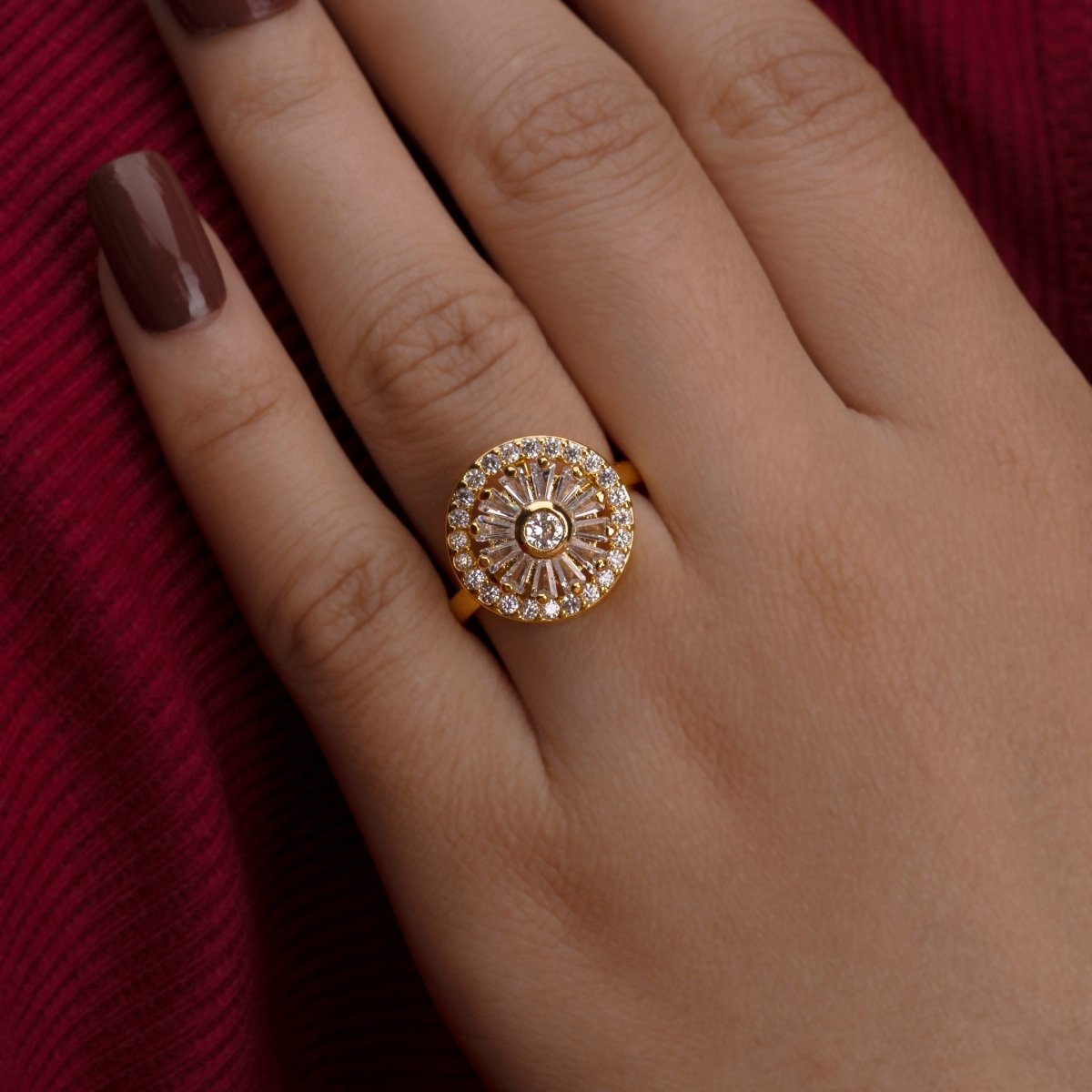 Artklim Revolving Flower Baguette Cubic Designer Adjustable Ring