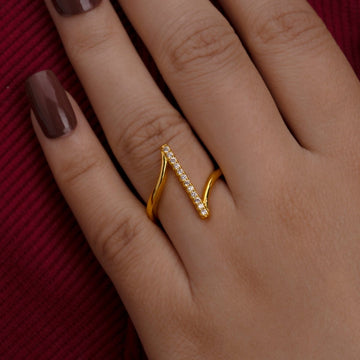 Artklim Gold Plated V-Shaped Adjustable Ring