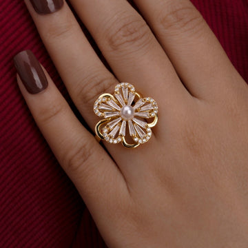 Artklim Gold Plated Rotating Clover Flower Adjustable Ring