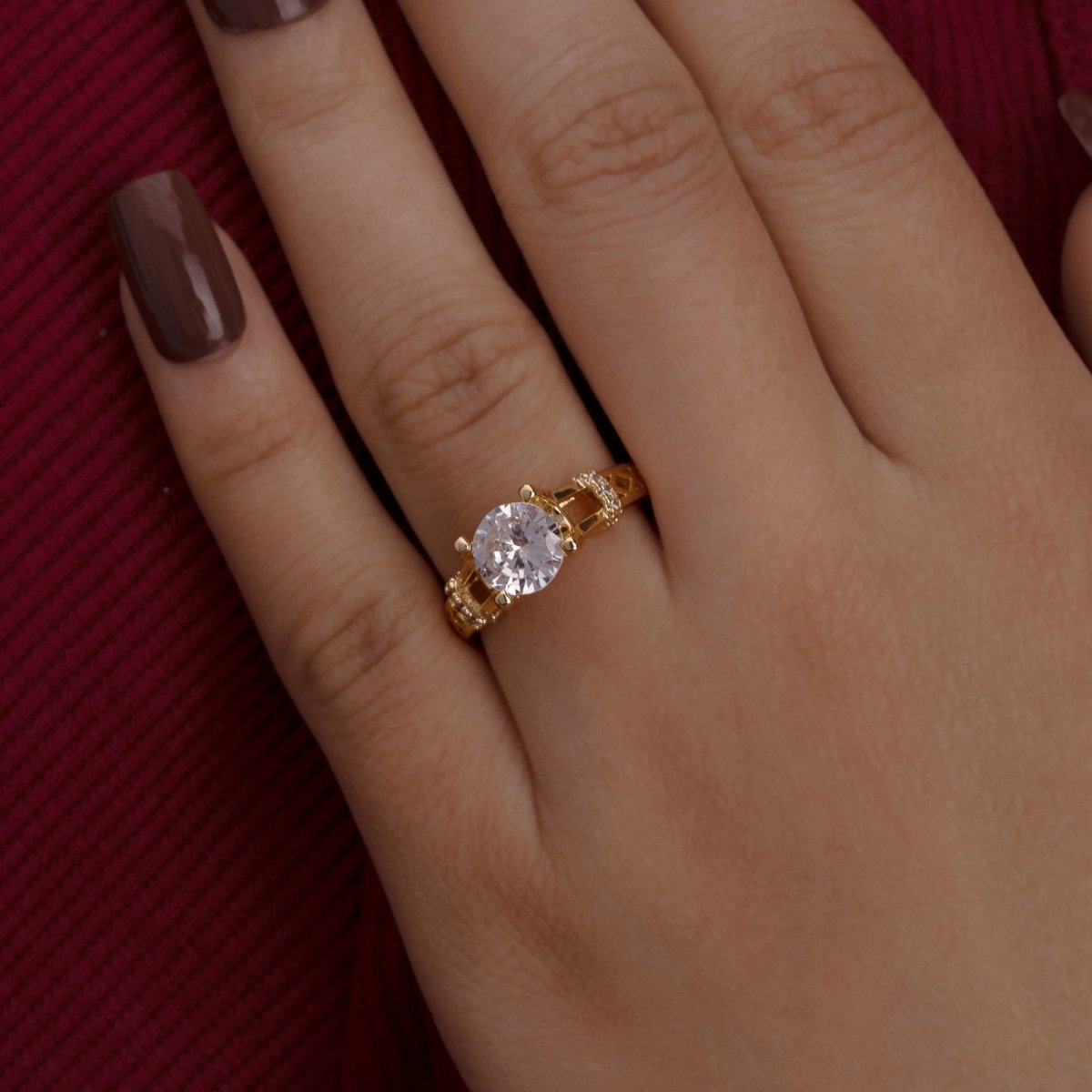 Artklim Gold Plated Round Cut Solitaire Adjustable Ring