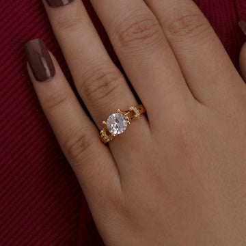 Artklim Gold Plated Round Cut Solitaire Adjustable Ring
