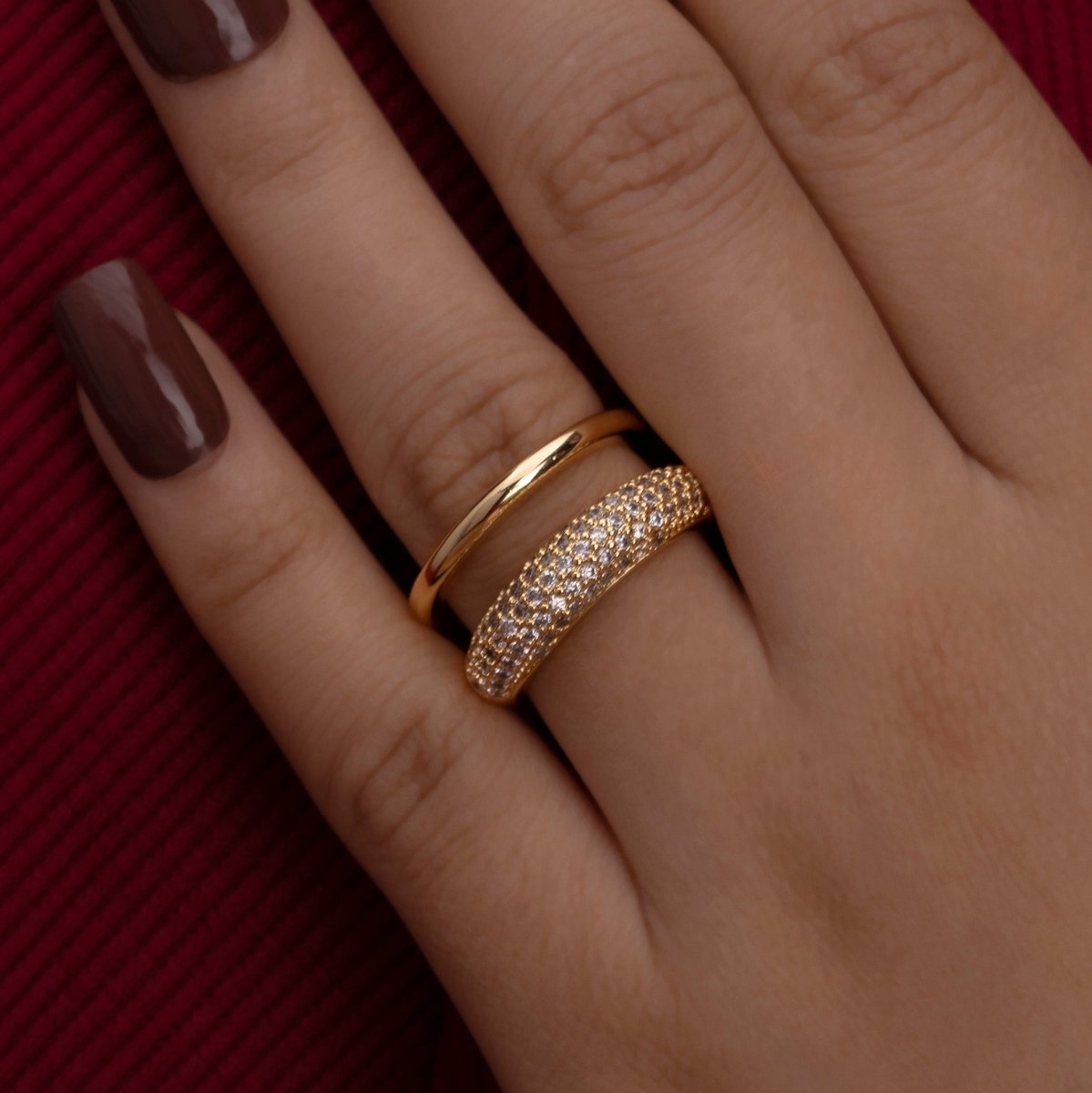 Artklim Gold Plated Vermail Design Double Adjustable Ring