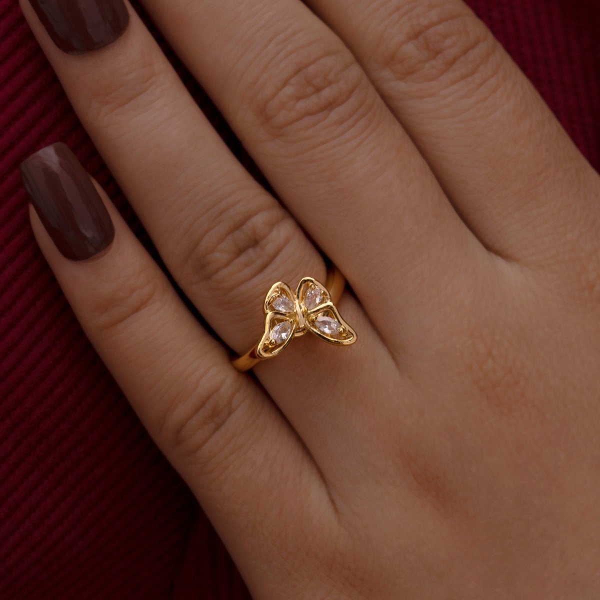 Artklim Gold Plated Studded Butterfly Shaped Adjustable Ring