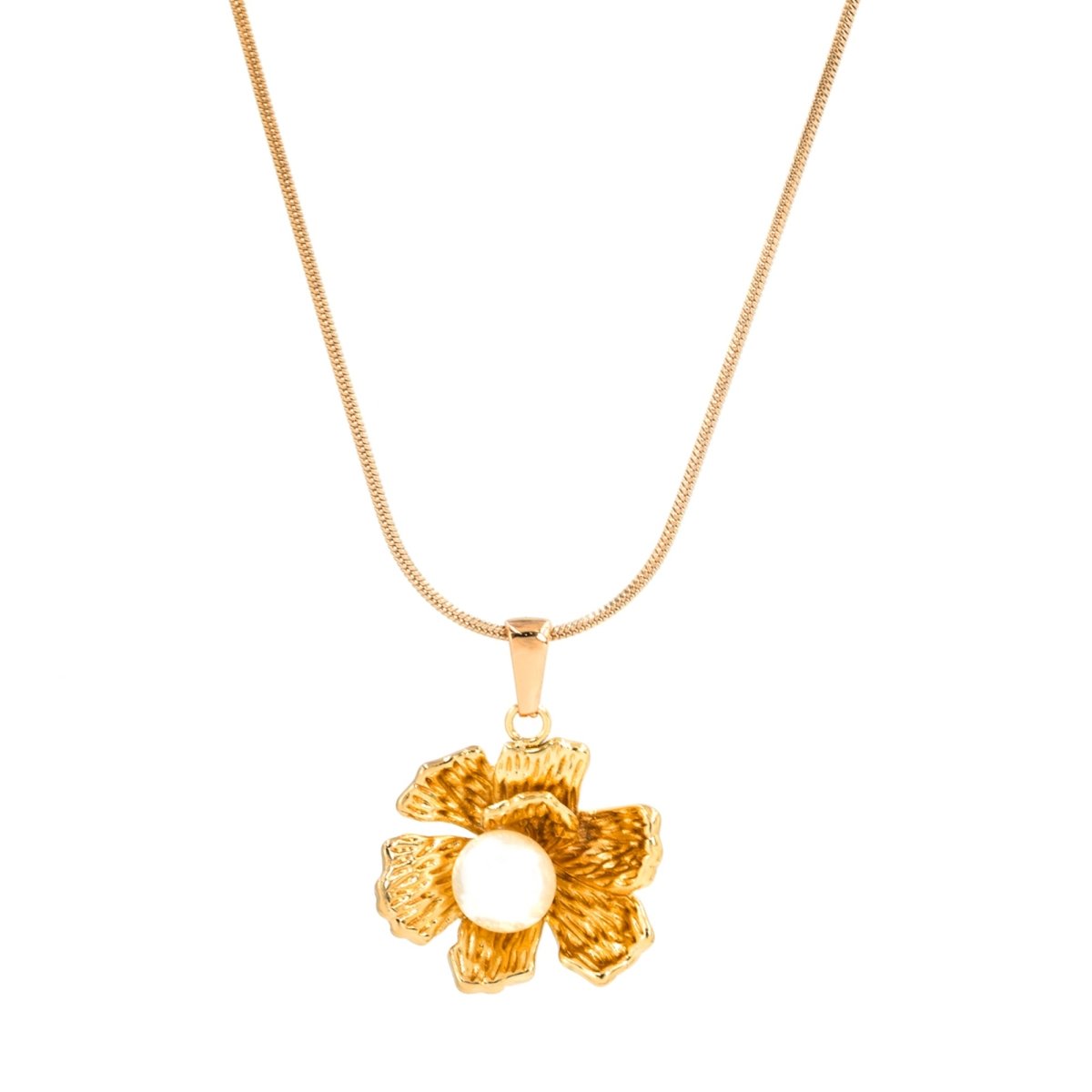 Artklim Gold Plated Floral Pearl Pendant Necklace