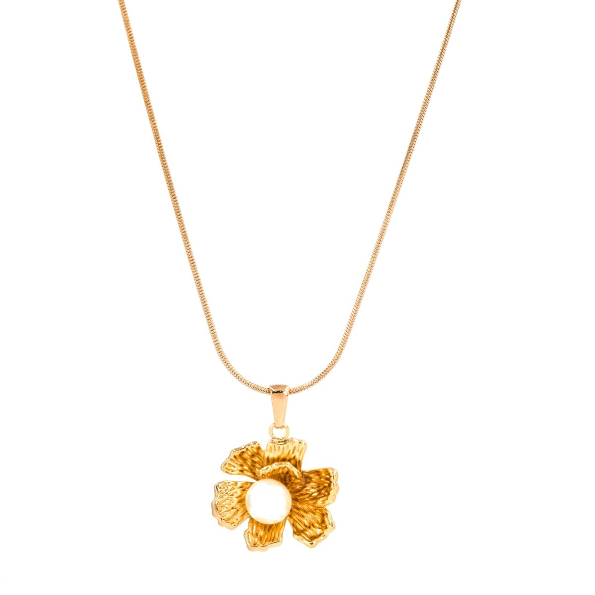 Artklim Gold Plated Floral Pearl Pendant Necklace