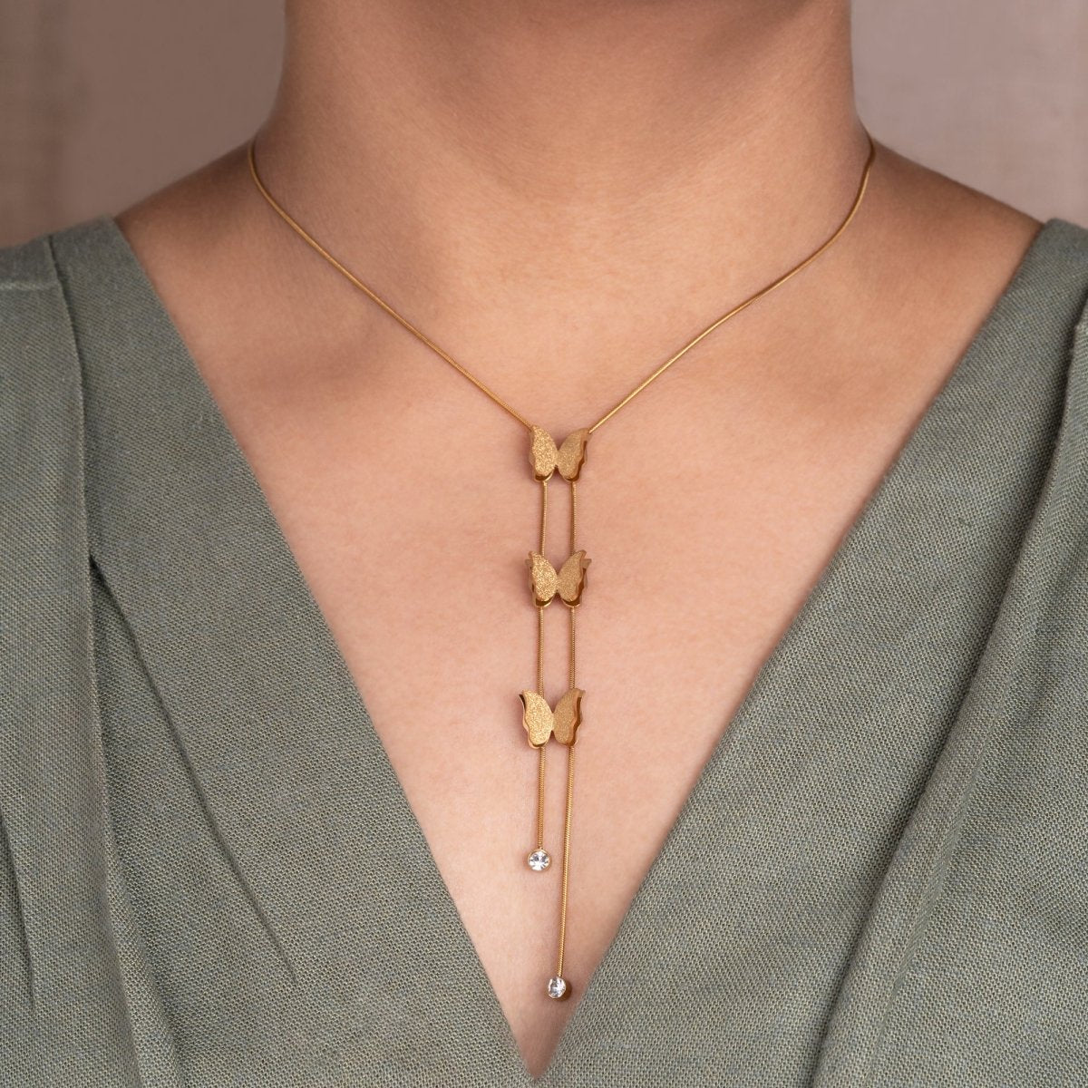 Artklim Gold Plated Butterfly Long Chain Necklace