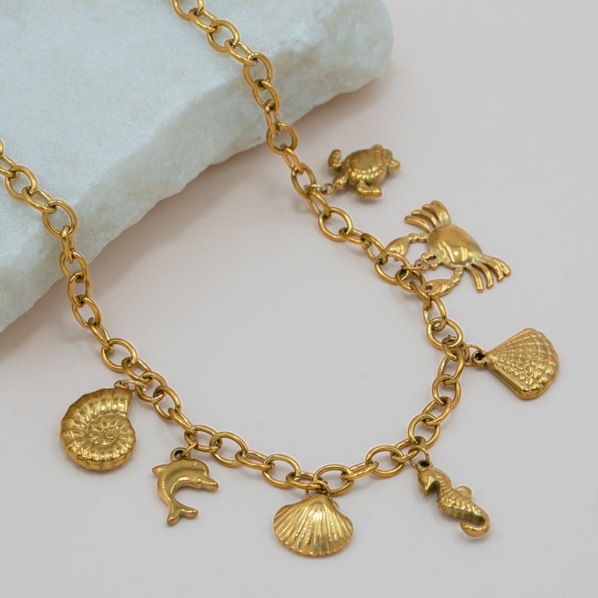 Artklim Gold Plated Sea Shore Charms Pendant Necklace