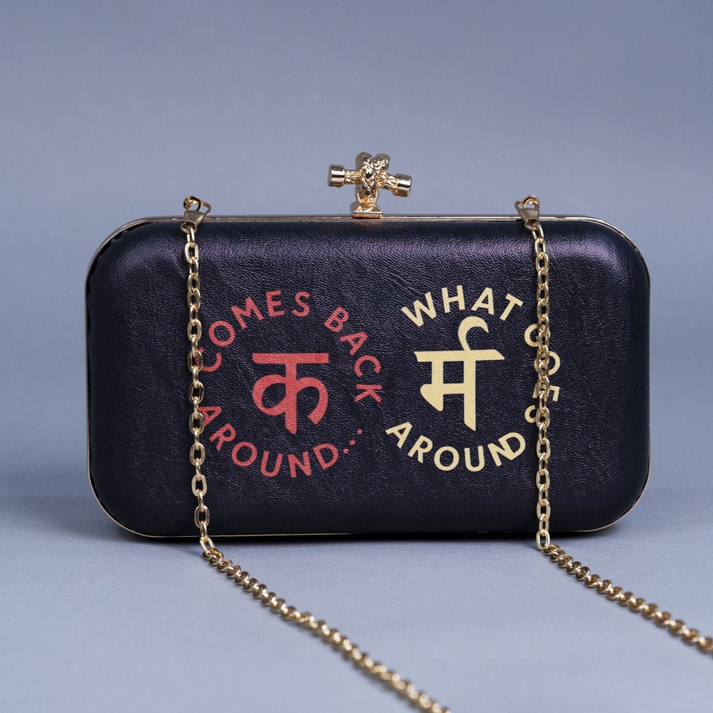 Artklim Black Based Quirky Quote Printed Leatherette Clutch