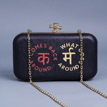 Artklim Black Based Quirky Quote Printed Leatherette Clutch