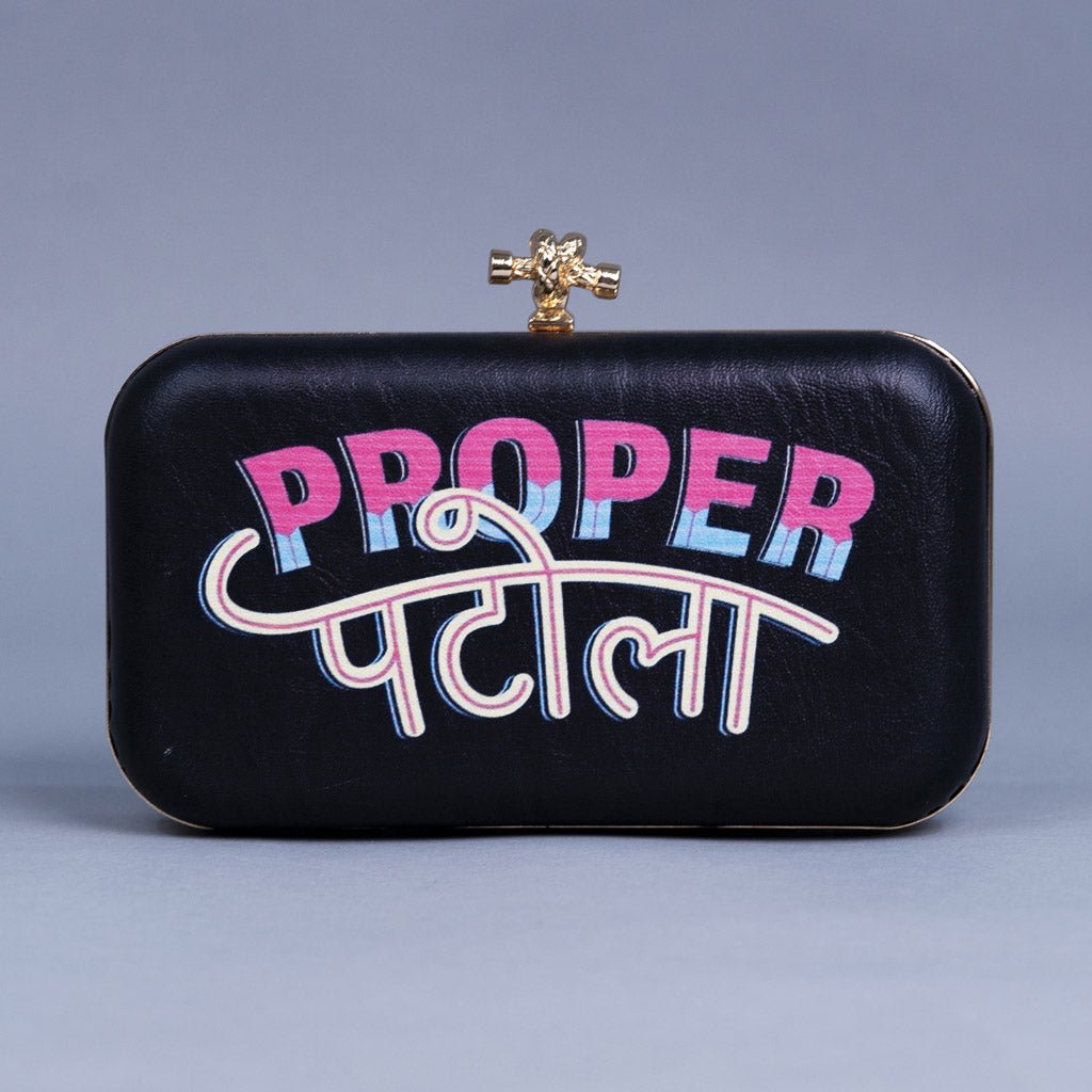 Artklim Black Based Quirky Printed Leatherette Clutch