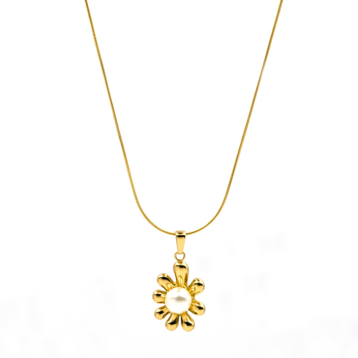 Artklim Gold Plated Floral Pearl Pendant Necklace