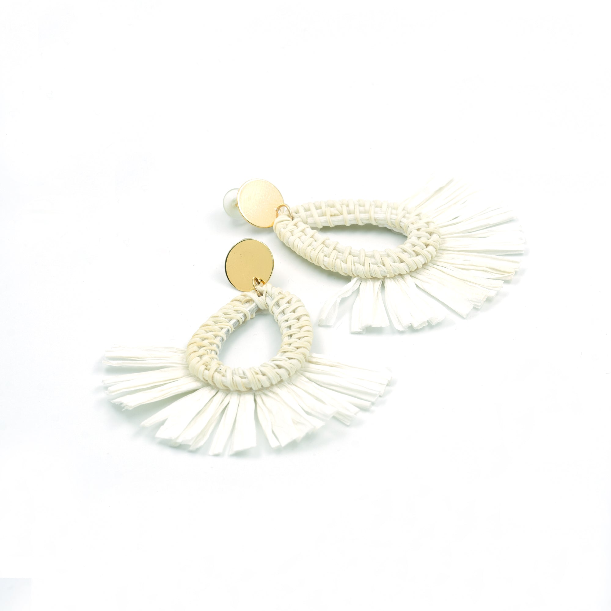 Artklim Handcrafted White Fringe Teardrop Earrings