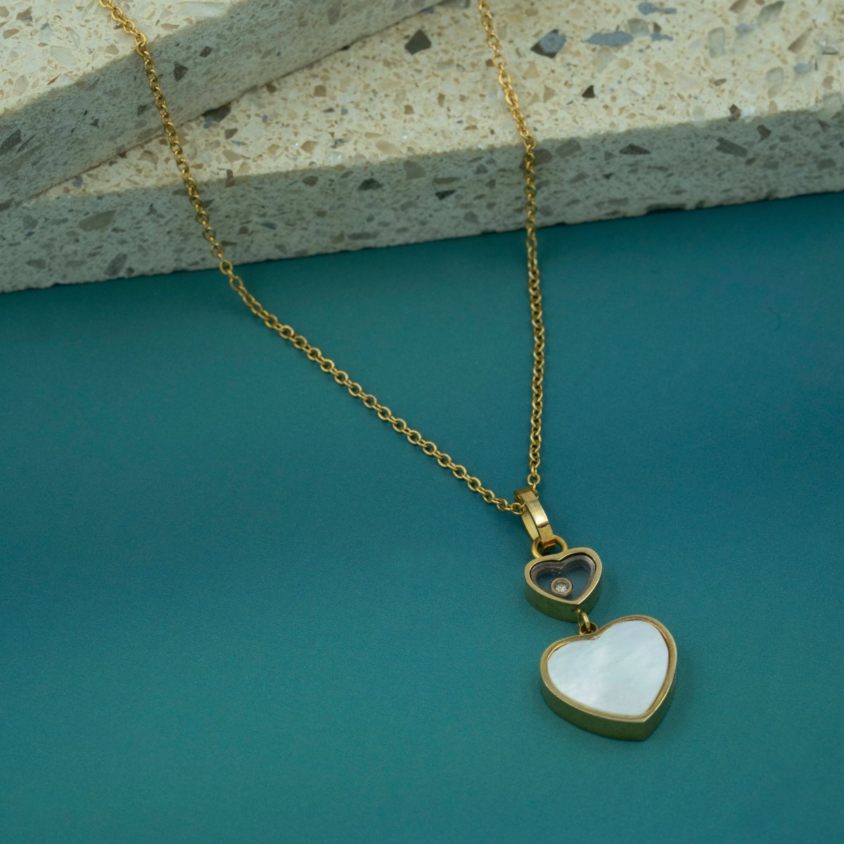 Artklim Gold Plated Double Heart Shaped Pendant Necklace