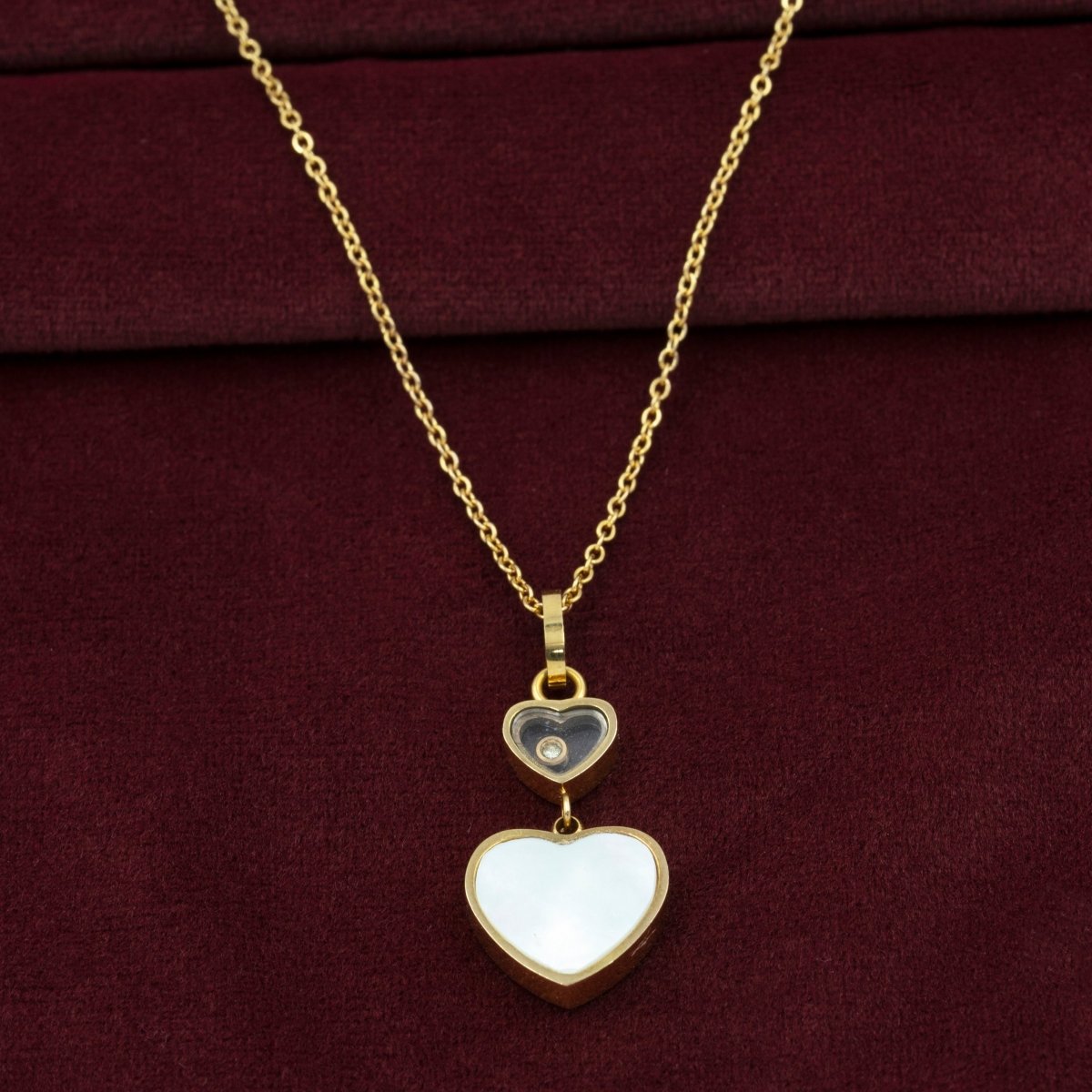 Artklim Gold Plated Double Heart Shaped Pendant Necklace