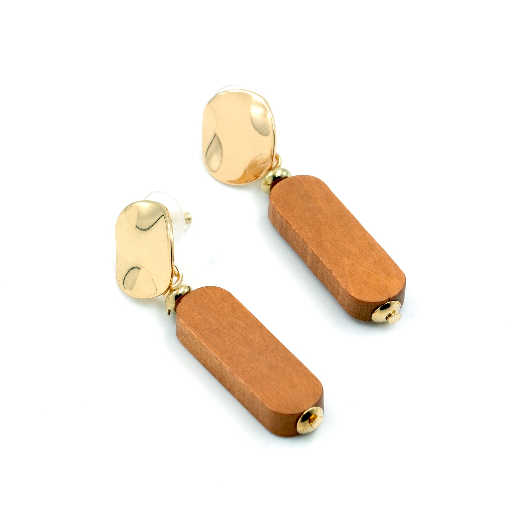 Artklim Minimal Gold & Wood Drop Earrings