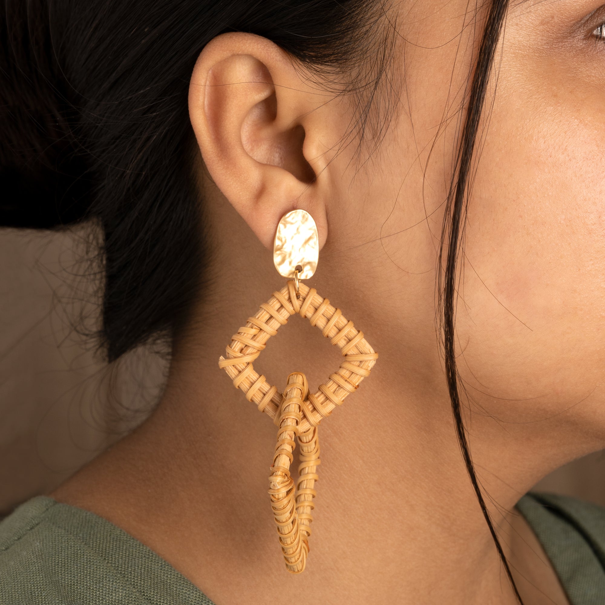 Artklim Handcrafted Rattan Geometric Dangle Earrings