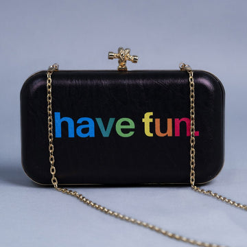 Artklim Black Based Quirky Quote Printed Leatherette Clutch