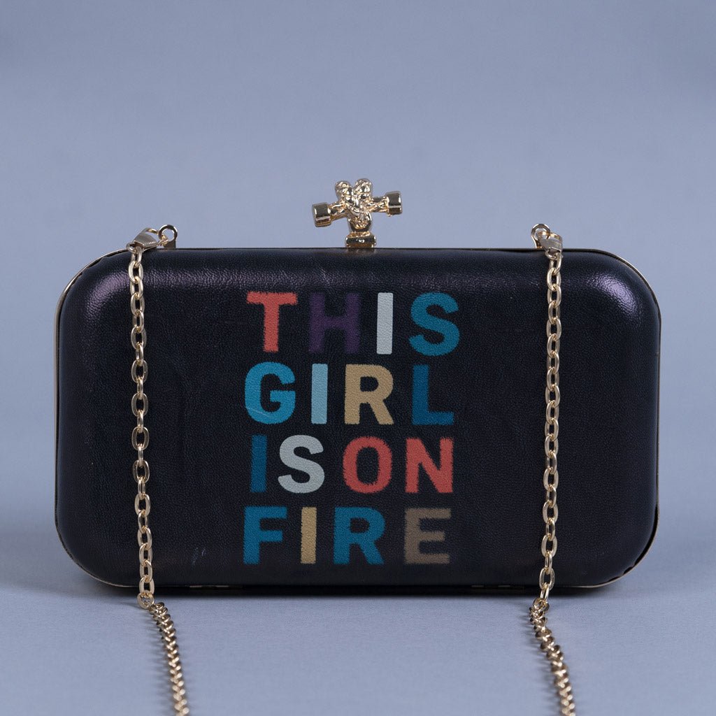Artklim Black Based Quirky Caption Printed Leatherette Clutch